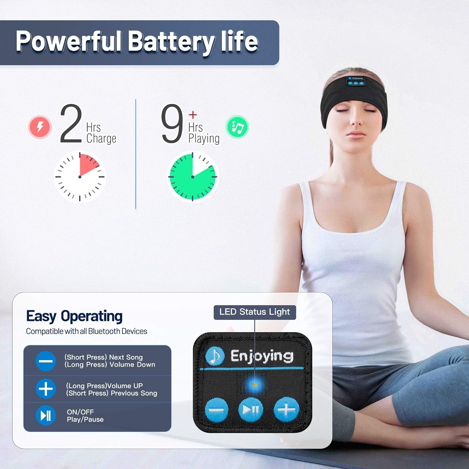 Bluetooth Sports Headband Headphones Ultra-Thin HD Stereo for Workout, Travel, Meditation